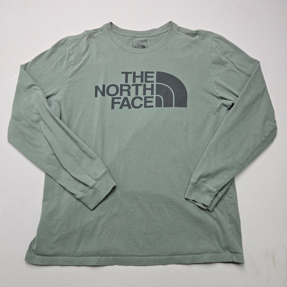 The North Face T-Shirt Graphic Logo Long Sleeve Green Mens Size L Cotton Blend